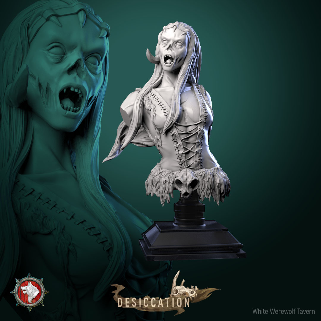 Zombie Barbarian female bust pre-supported